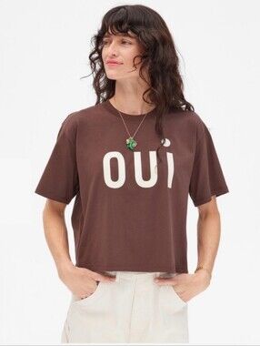 Clare V. Le Carré Tee OUI Brown Size Medium
